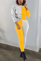 Yellow Polyester Sexy Patchwork Solid pencil Long Sleeve Two Pieces