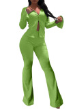 Fluorescent green Polyester Elastic Fly Long Sleeve Mid Solid Loose Pants Bottoms