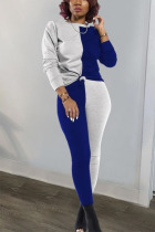 Blue and gray Polyester Sexy Patchwork Solid pencil Long Sleeve Two Pieces