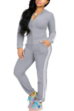 Grey Fashion adult Ma'am Sweet Patchwork Solid Two Piece Suits pencil Long Sleeve Two Pieces