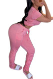 Pink Polyester Fashion adult Ma'am Street Solid Draped Two Piece Suits pencil Long Sleeve Two Pieces