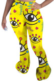 Yellow Polyester Elastic Fly Mid Print Skinny Pants Bottoms