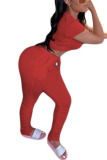 Red Polyester Fashion adult Ma'am Street Solid Draped Two Piece Suits pencil Long Sleeve Two Pieces