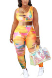 Yellow Fashion Casual adult Ma'am Print Two Piece Suits Straight Sleeveless Two Pieces