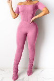 purple Fashion Sexy Solid Polyester Short Sleeve one word collar Jumpsuits