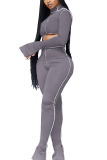 Grey Polyester Sexy Active OL Solid pencil Sleeveless Two Pieces