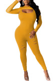 Yellow venetian Fashion Active adult Ma'am Patchwork Solid Two Piece Suits pencil Long Sleeve Two Pieces
