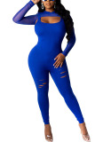 Royal blue venetian Fashion Active adult Ma'am Patchwork Solid Two Piece Suits pencil Long Sleeve Two Pieces