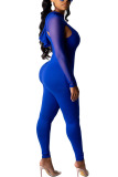 Royal blue venetian Fashion Active adult Ma'am Patchwork Solid Two Piece Suits pencil Long Sleeve Two Pieces