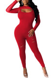 Red venetian Fashion Active adult Ma'am Patchwork Solid Two Piece Suits pencil Long Sleeve Two Pieces