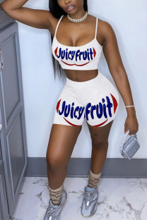 White Sexy Letter Straight Sleeveless Two Pieces