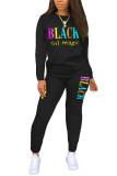 Black Fashion Casual adult Ma'am Letter Print Two Piece Suits pencil Long Sleeve Two Pieces