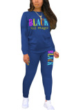 Blue Fashion Casual adult Ma'am Letter Print Two Piece Suits pencil Long Sleeve Two Pieces