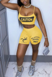 Yellow Sexy Letter Straight Sleeveless Two Pieces