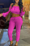 Pink Polyester Fashion Sexy adult Ma'am Solid Two Piece Suits pencil Long Sleeve Two Pieces
