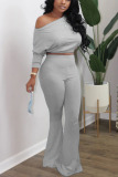 Light Blue Polyester Casual Celebrities Europe and America Solid Straight Long Sleeve Two Pieces