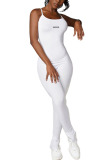 White Fashion Casual letter Sleeveless Slip Jumpsuits