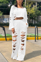 White Casual Geometric pencil Long Sleeve Two Pieces