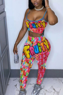 colour Casual Print pencil Sleeveless Two Pieces