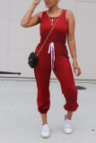 Pink Sexy Solid Polyester Sleeveless O Neck Jumpsuits