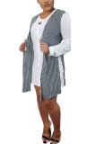 White Polyester Fashion Sexy adult Ma'am Shirt sleeves Long Sleeves O neck A-Line Knee-Length Striped Patchwork Dresses