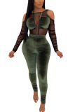 Black Sexy Mesh Solid Long Sleeve O Neck Jumpsuits
