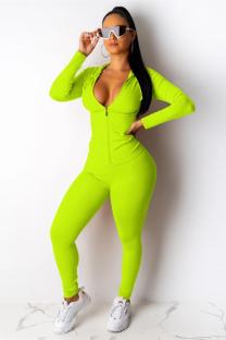 Fluorescent green Sexy Solid Patchwork Straight Long Sleeve