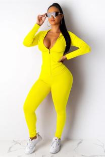 Yellow Sexy Solid Patchwork Straight Long Sleeve