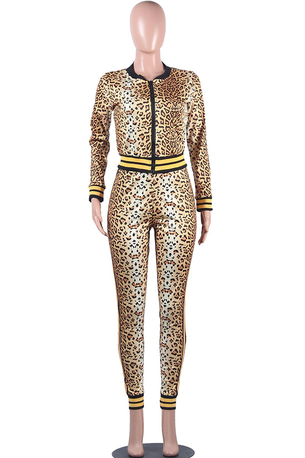US$ 15.99 - Leopard print venetian Casual Leopard Two Piece Suits Print ...