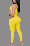 Yellow Milk Silk Fashion Sexy adult Ma'am Patchwork Solid Two Piece Suits pencil Sleeveless Two Pieces