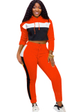 Orange Casual Two Piece Suits Solid Patchwork pencil Long Sleeve Two-piece Pants Set