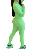 Light Green Fashion Casual Solid zipper Long Sleeve O Neck Jumpsuits