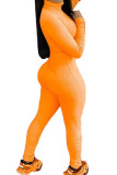 Orange Fashion Casual Solid zipper Long Sleeve O Neck Jumpsuits