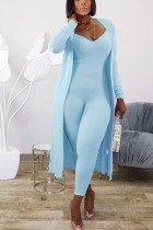 Light Blue Fashion Solid pencil Long Sleeve Two Pieces
