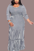Stripe Polyester OL O Neck Striped Plus Size 