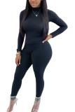 Black Milk Silk Fashion Active adult Ma'am Solid Two Piece Suits pencil Long Sleeve Two Pieces
