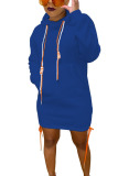 Blue Cotton Fashion adult Ma'am Street Cap Sleeve Long Sleeves Hooded Step Skirt skirt Solid Dresses