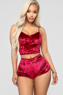 Red Sexy Solid Two Piece Suits Straight Sleeveless