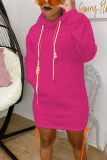 Pink Cotton Fashion adult Ma'am Street Cap Sleeve Long Sleeves Hooded Step Skirt skirt Solid Dresses