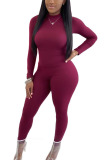 Wine Red Milk Silk Fashion Active adult Ma'am Solid Two Piece Suits pencil Long Sleeve Two Pieces