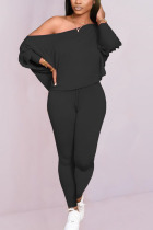 Black Polyester Casual Solid pencil Long Sleeve Two Pieces