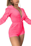 Blue Fashion Casual Solid Long Sleeve Hooded Rompers