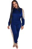 Royal blue Casual Fashion adult HOLLOWED OUT tassel Solid Two Piece Suits pencil Long Sleeve