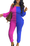 multicolor Sexy Patchwork one word collar Jumpsuits