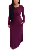Wine Red Fashion adult England Ma'am Cap Sleeve Long Sleeves O neck Step Skirt Ankle-Length Solid Dresses