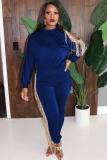 Royal blue Casual Fashion adult HOLLOWED OUT tassel Solid Two Piece Suits pencil Long Sleeve