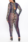 serpentine Sexy Print serpentine Polyester Long Sleeve O Neck Jumpsuits