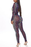 serpentine Sexy Print serpentine Polyester Long Sleeve O Neck Jumpsuits