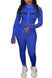 Blue Fashion Sexy adult Ma'am Letter Solid Two Piece Suits pencil Long Sleeve Two Pieces