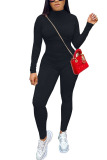 Black Fashion Casual Solid Cotton Long Sleeve O Neck Jumpsuits